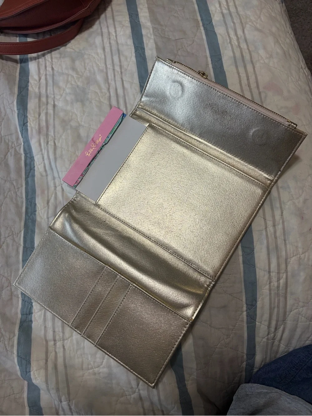 Lilly Pulitzer Women's Vegan Leather Gold Clutch Purse, Travel Wallet